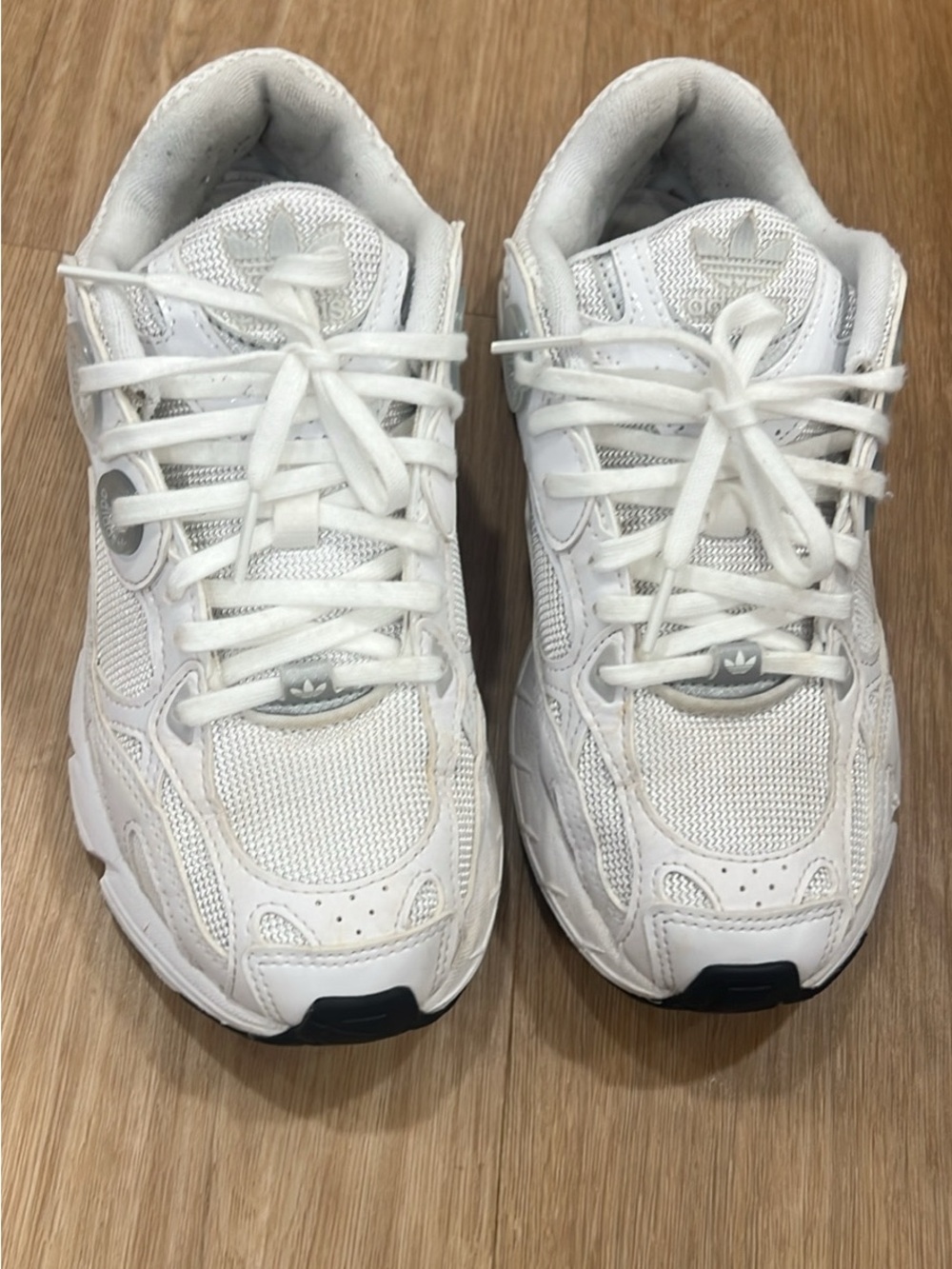 adidas womens White Mesh & Synthetic Lace-Up Sneakers